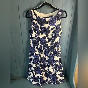 Adrianna Papell Blue and White Floral Dress - Size 12